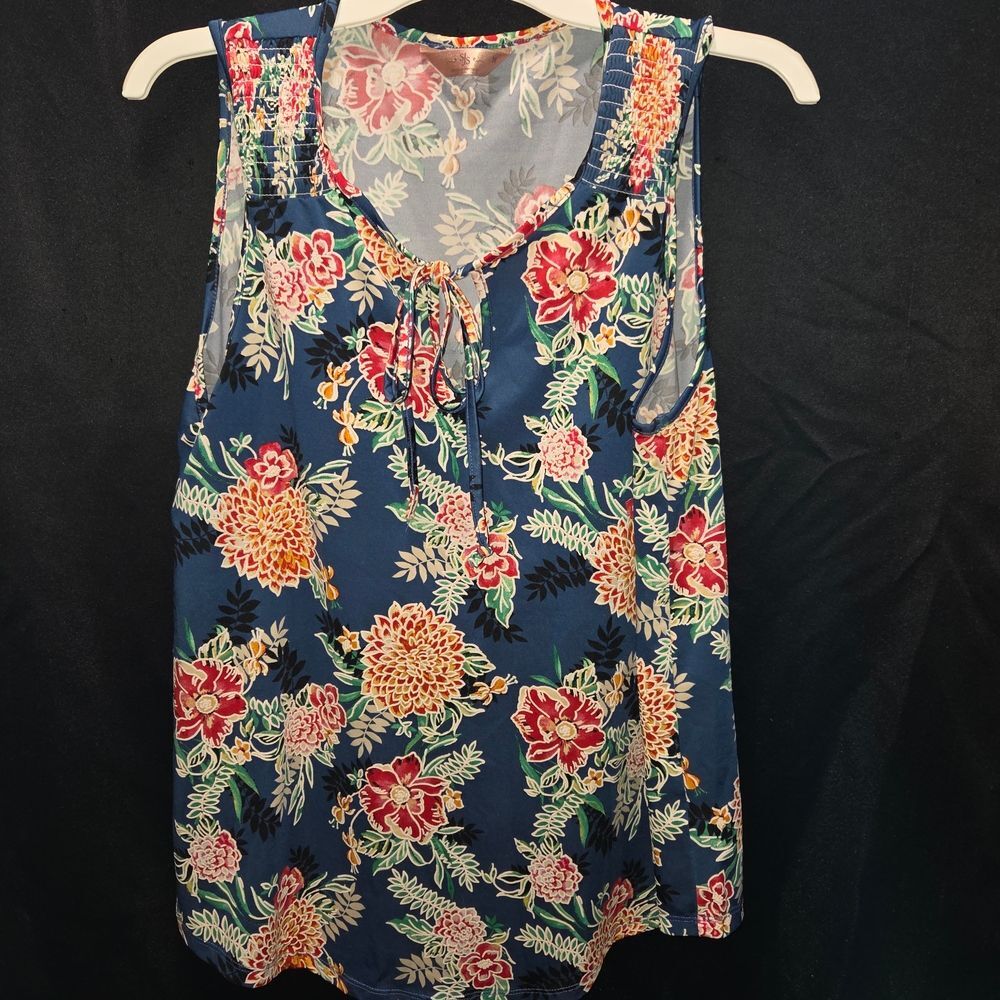SJS Y2K Aesthetic Boho Floral Smocked Tie Neck Tank Top